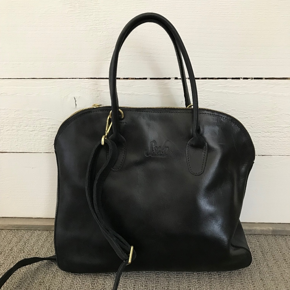 Sseko Designs Sheba Handbag in Oiled Black Leather